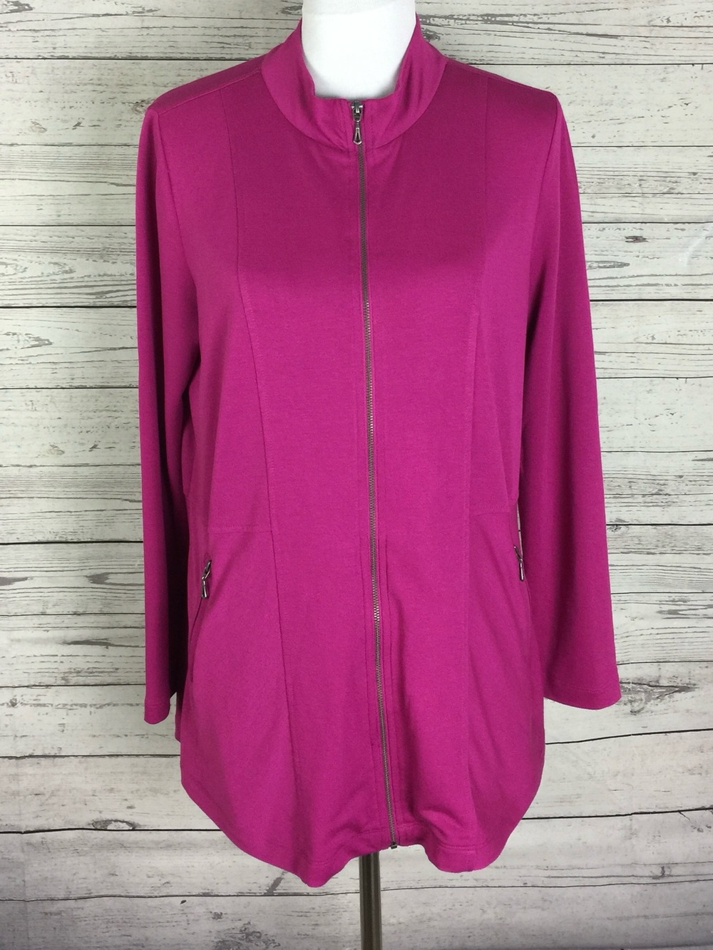 Soft Surroundings Women’s Pink Fuchsia Zip Front Stretch Knit Jacket Size M
